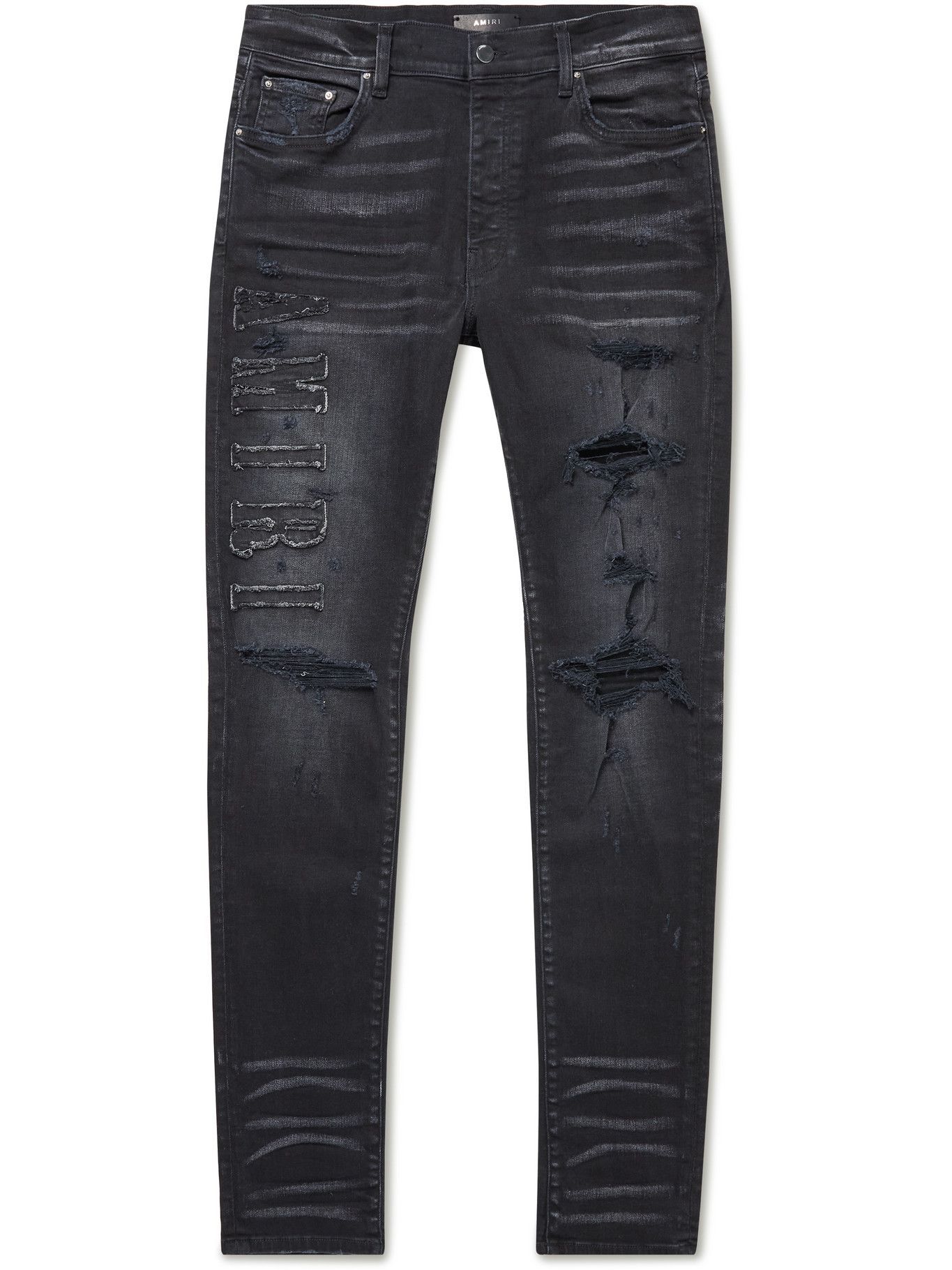 AMIRI - Skinny-Fit Logo-Appliquéd Distressed Jeans - Black Amiri