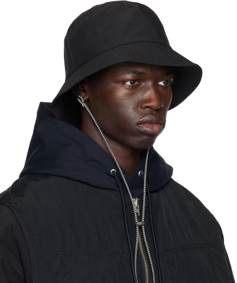 meanswhile Black Chin Strap Bucket Hat