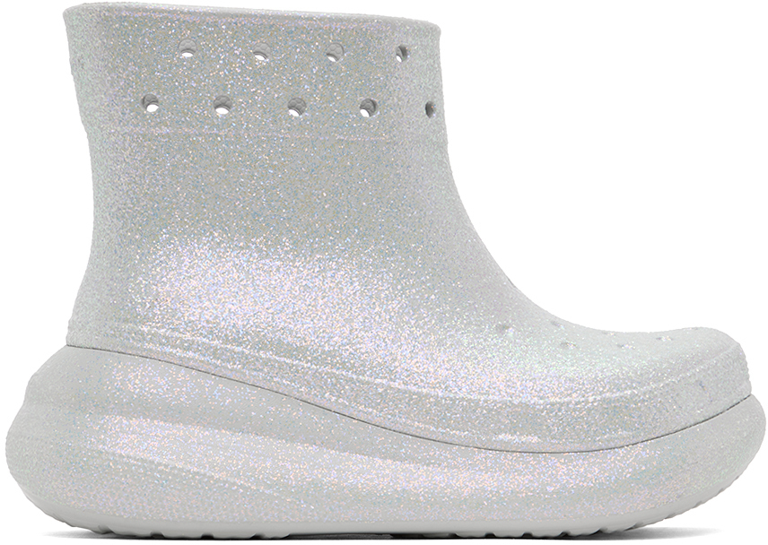Crocs White Crush Glitter Boots Crocs