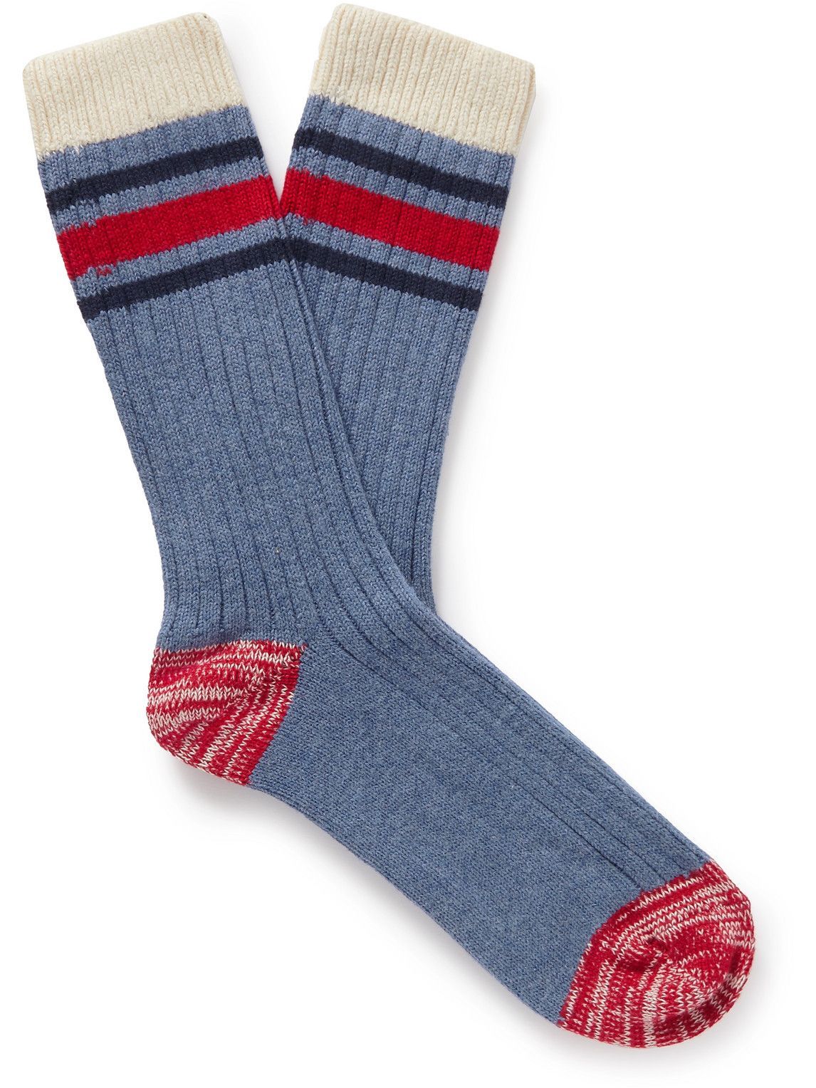 Thunders Love - Ribbed Striped Combed Cotton-Blend Socks Thunders Love