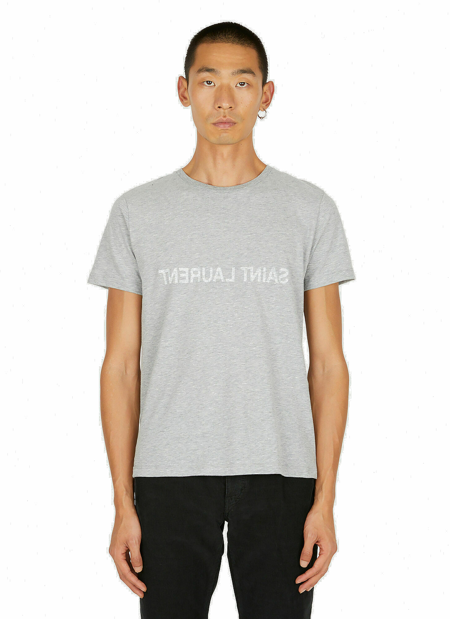 Photo: Reverse Logo Print T-Shirt in Grey