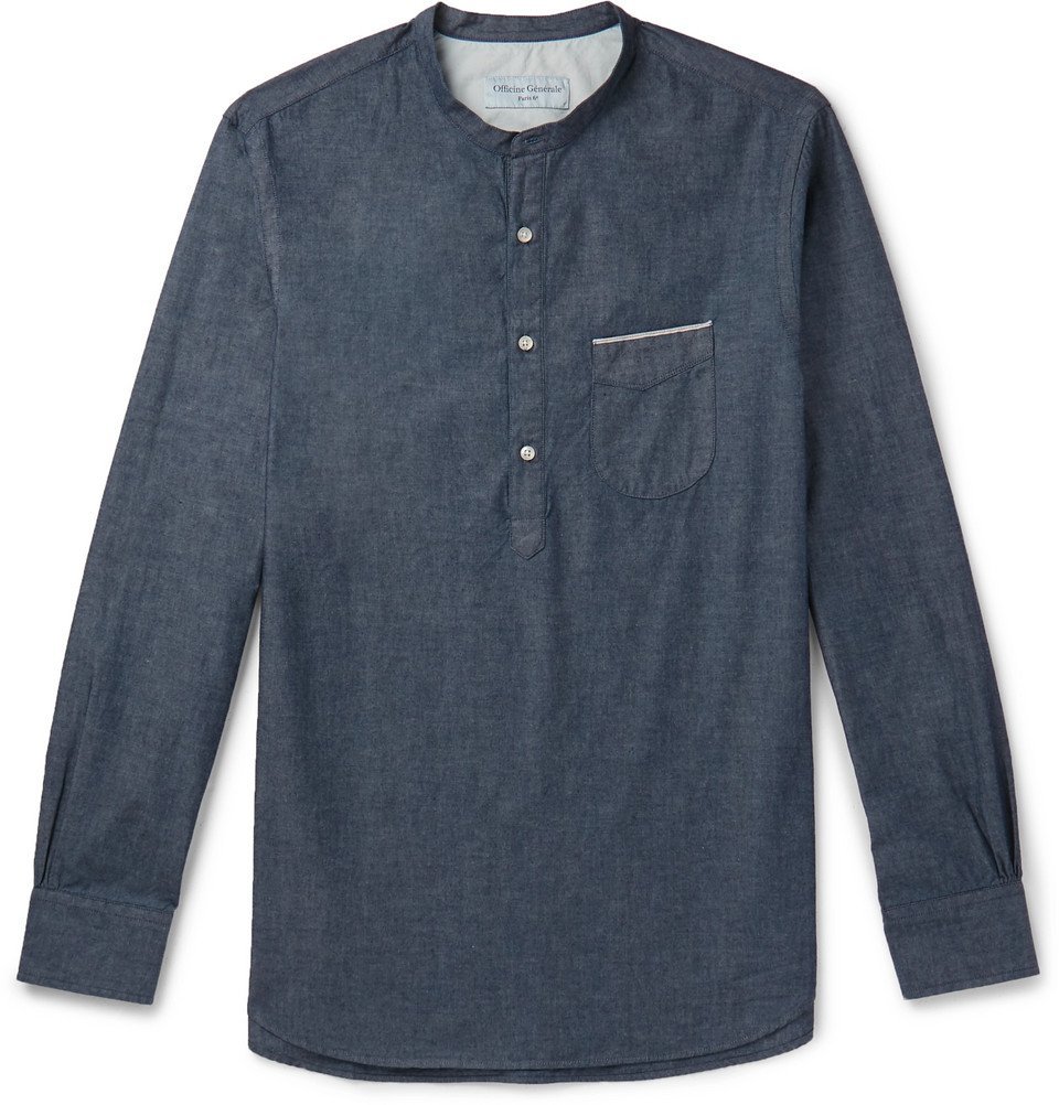 Grandad-Collar Selvedge Cotton-Chambray 