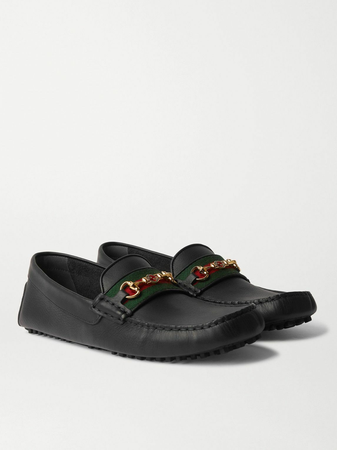 GUCCI Ayrton bingTrimmed Horsebit Leather Driving Shoes Black Gucci