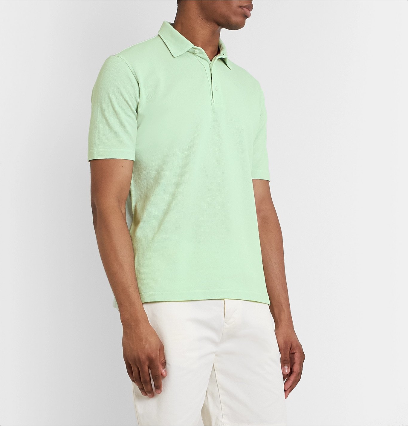 Isaia - Garment-Dyed Cotton-Piqué Polo Shirt - Green Isaia