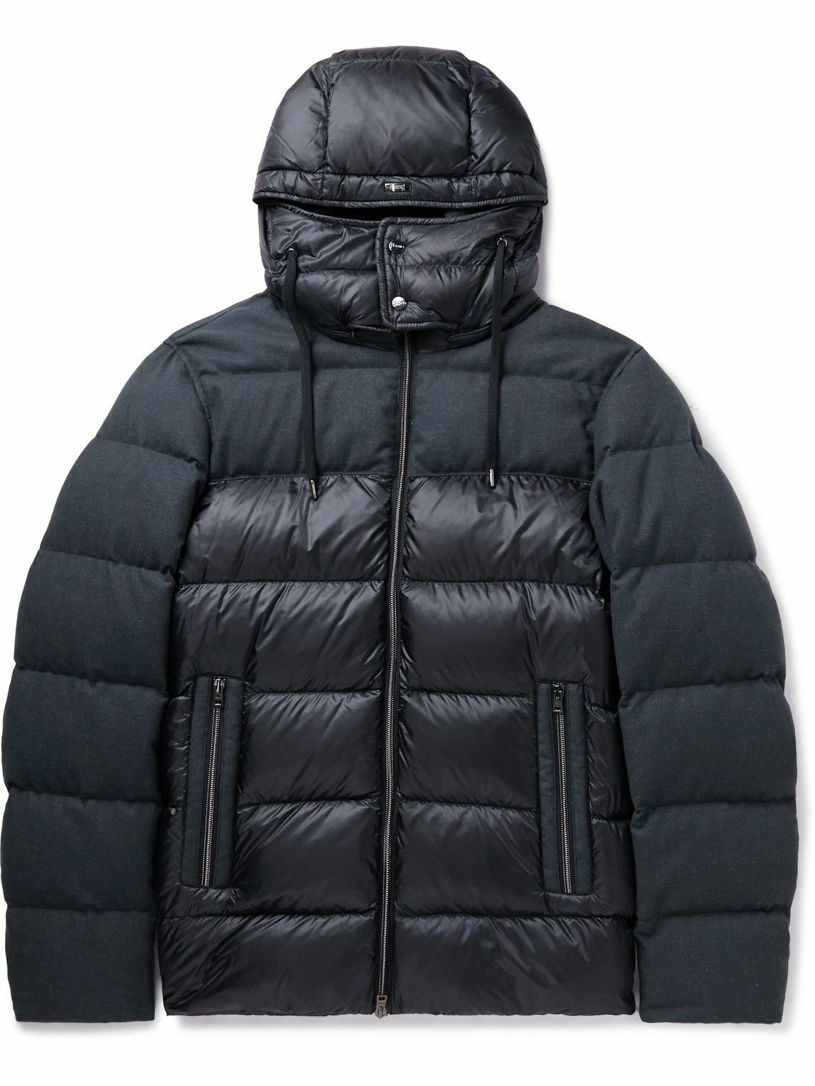 Herno - Quilted Wool-Blend and Shell Hooded Down Jacket - Blue Herno
