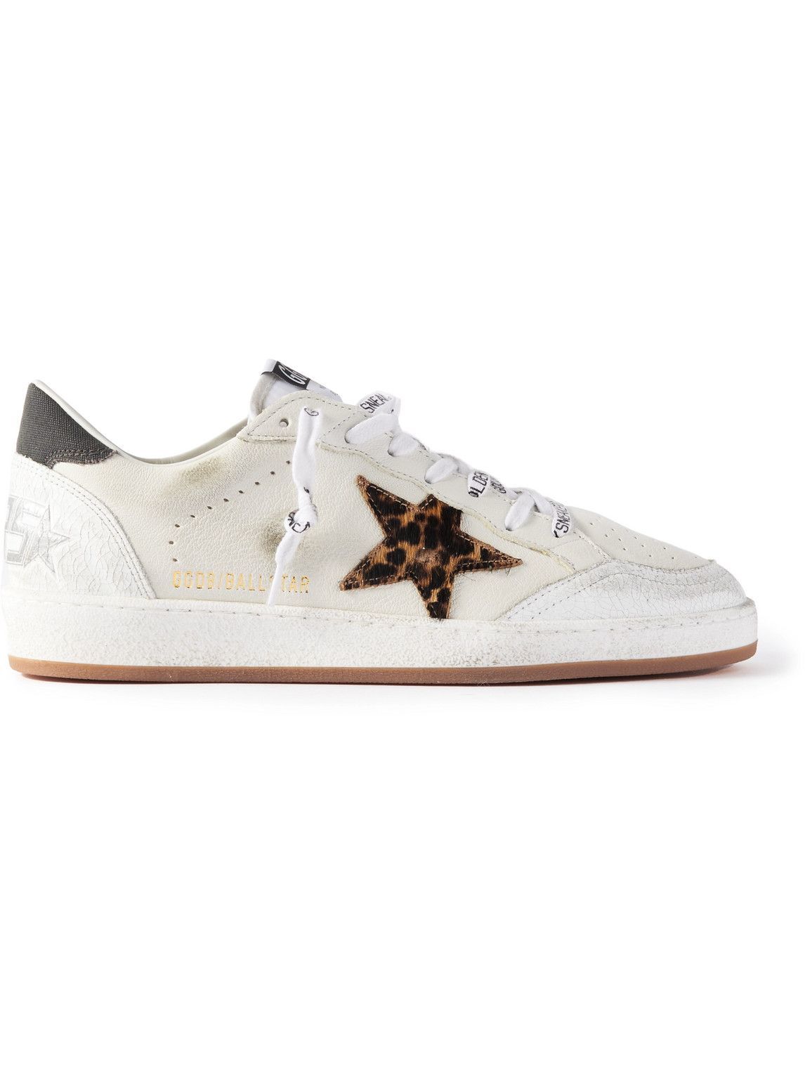 Golden Goose - Ballstar Distressed Calf Hair-Trimmed Leather Sneakers ...