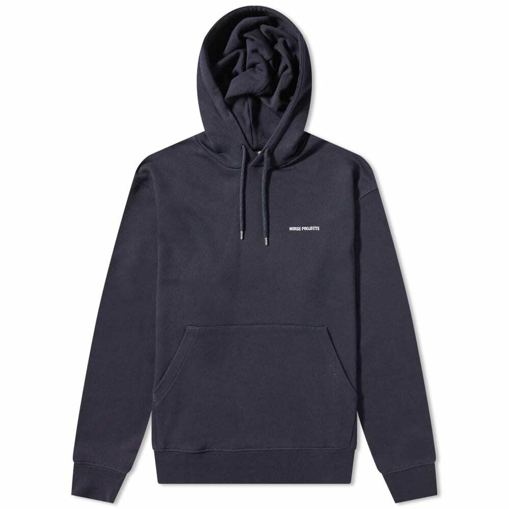 Norse Projects Men's Arne Logo Popover Hoody in Dark Navy Norse Projects