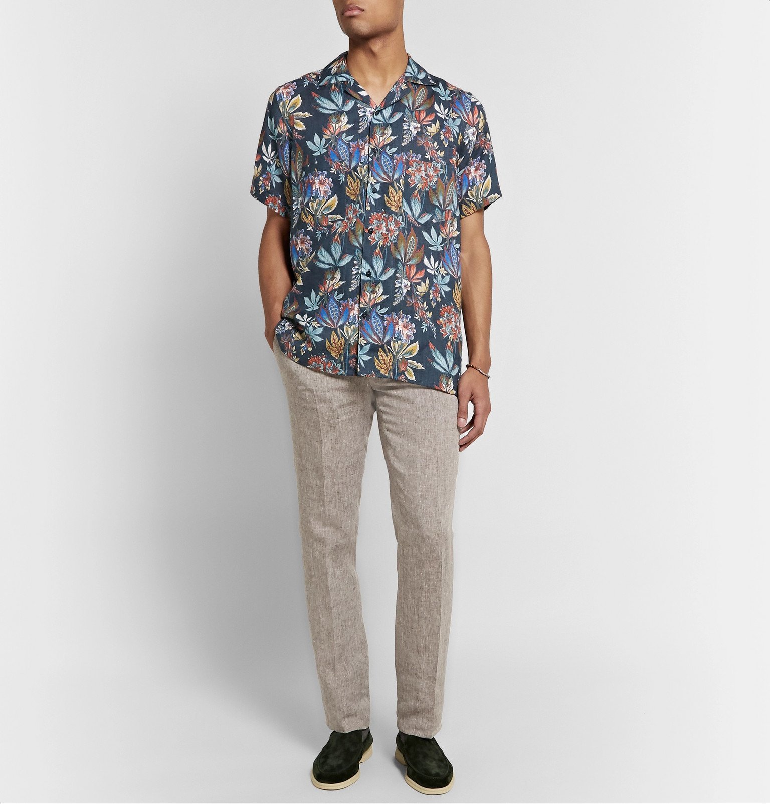 Etro - Camp-Collar Printed Linen Shirt - Blue Etro