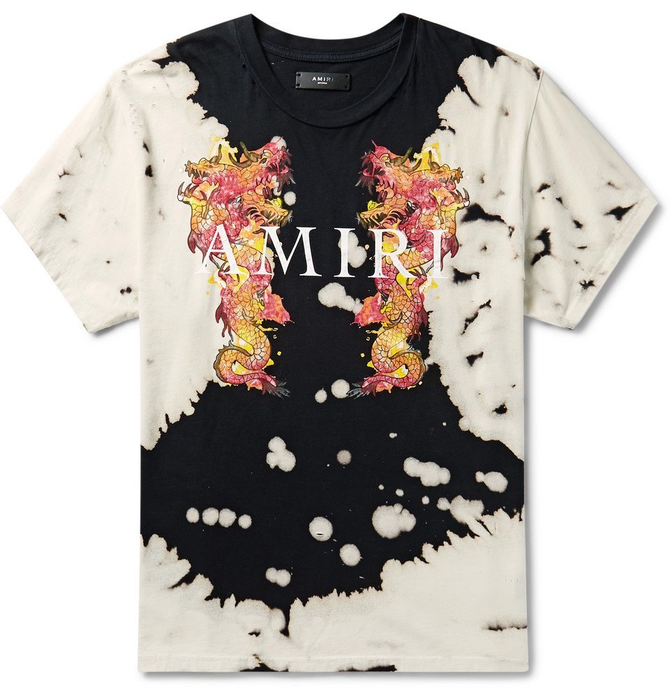 AMIRI - Distressed Logo-Print Tie-Dyed Cotton-Jersey T-Shirt - Black Amiri