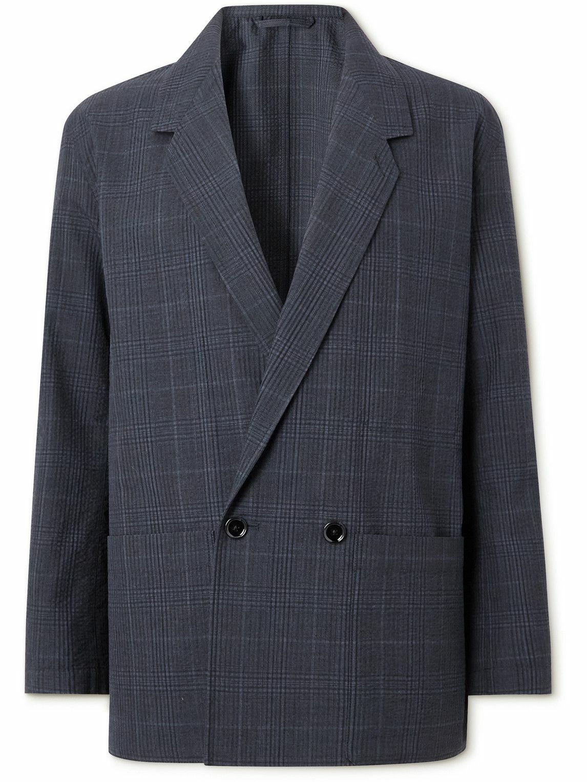 Lemaire - Double-Breasted Checked Wool-Seersucker Suit Jacket - Black ...