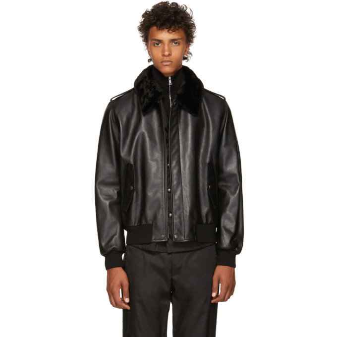 Prada Black Leather Fur Jacket Prada