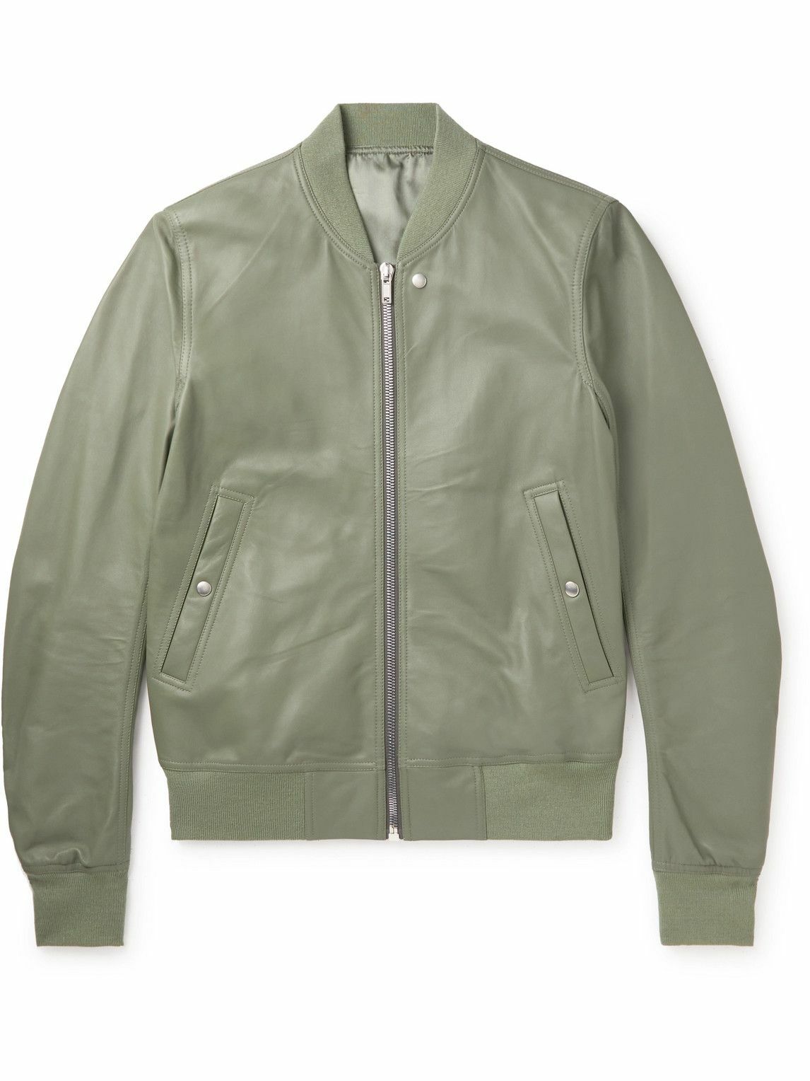 Photo: Rick Owens - Virgin Wool-Trimmed Leather Bomber Jacket - Green
