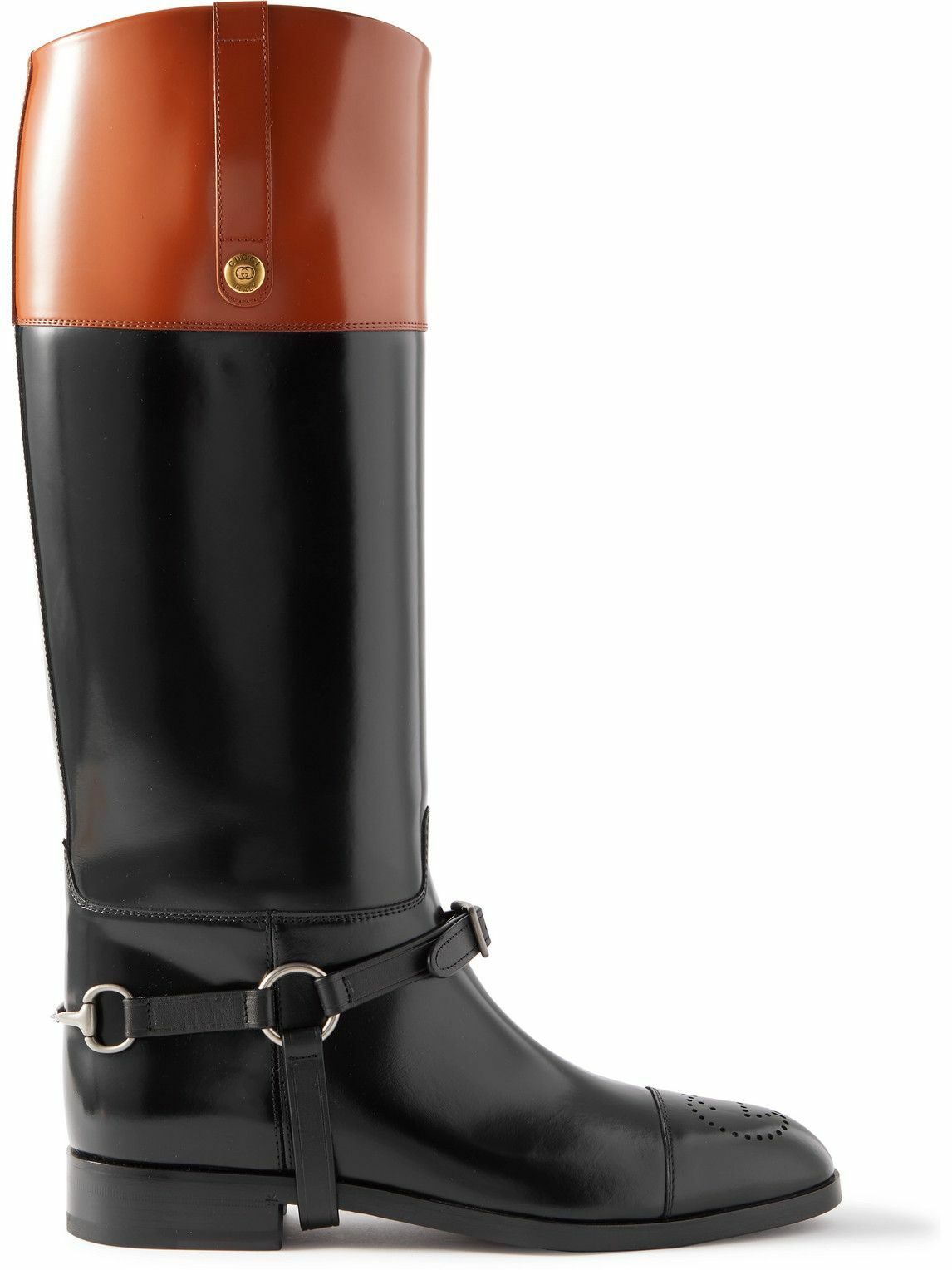 GUCCI Zelda TwoTone GlossedLeather Riding Boots Black Gucci