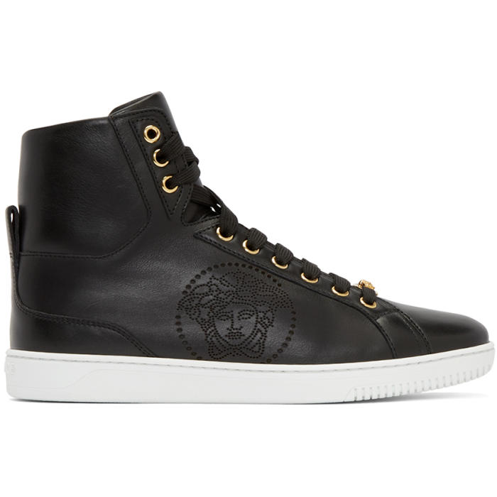 Versace Black Perforated Medusa High-Top Sneakers Versace