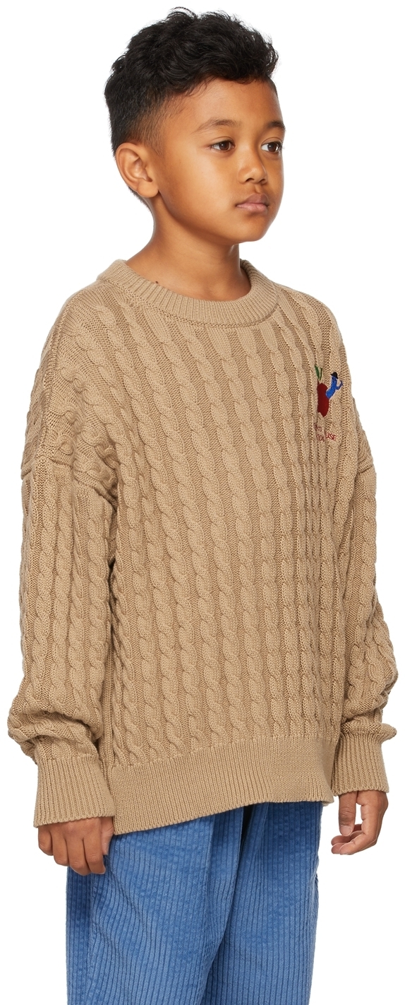 Kids Tan Cable Knit Apple Sweater