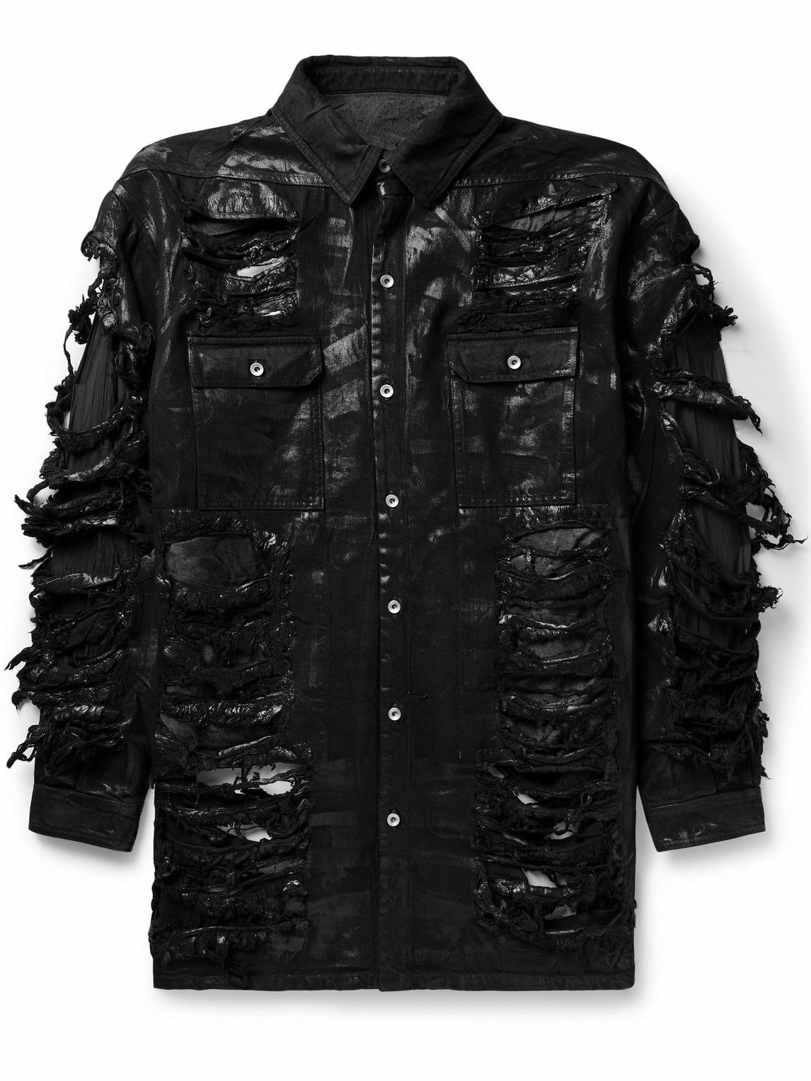 DRKSHDW by Rick Owens Strobe Oversized Distressed CoatedDenim Jacket
