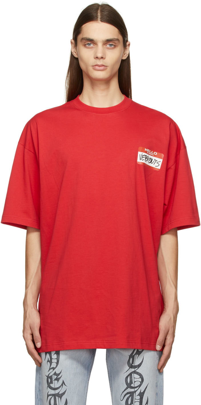 VETEMENTS Red 'My Name Is' T-Shirt Vetements