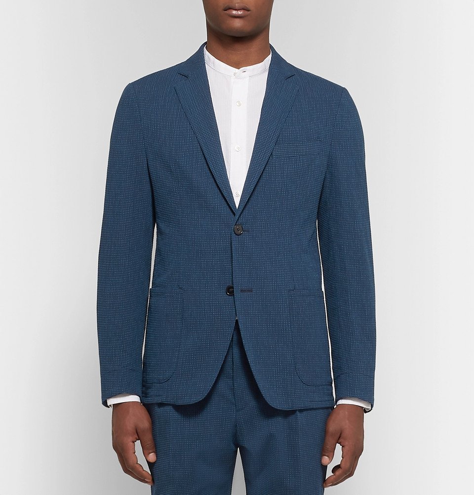 Officine Generale - Navy Slim-Fit Cotton-Blend Seersucker Suit Jacket ...