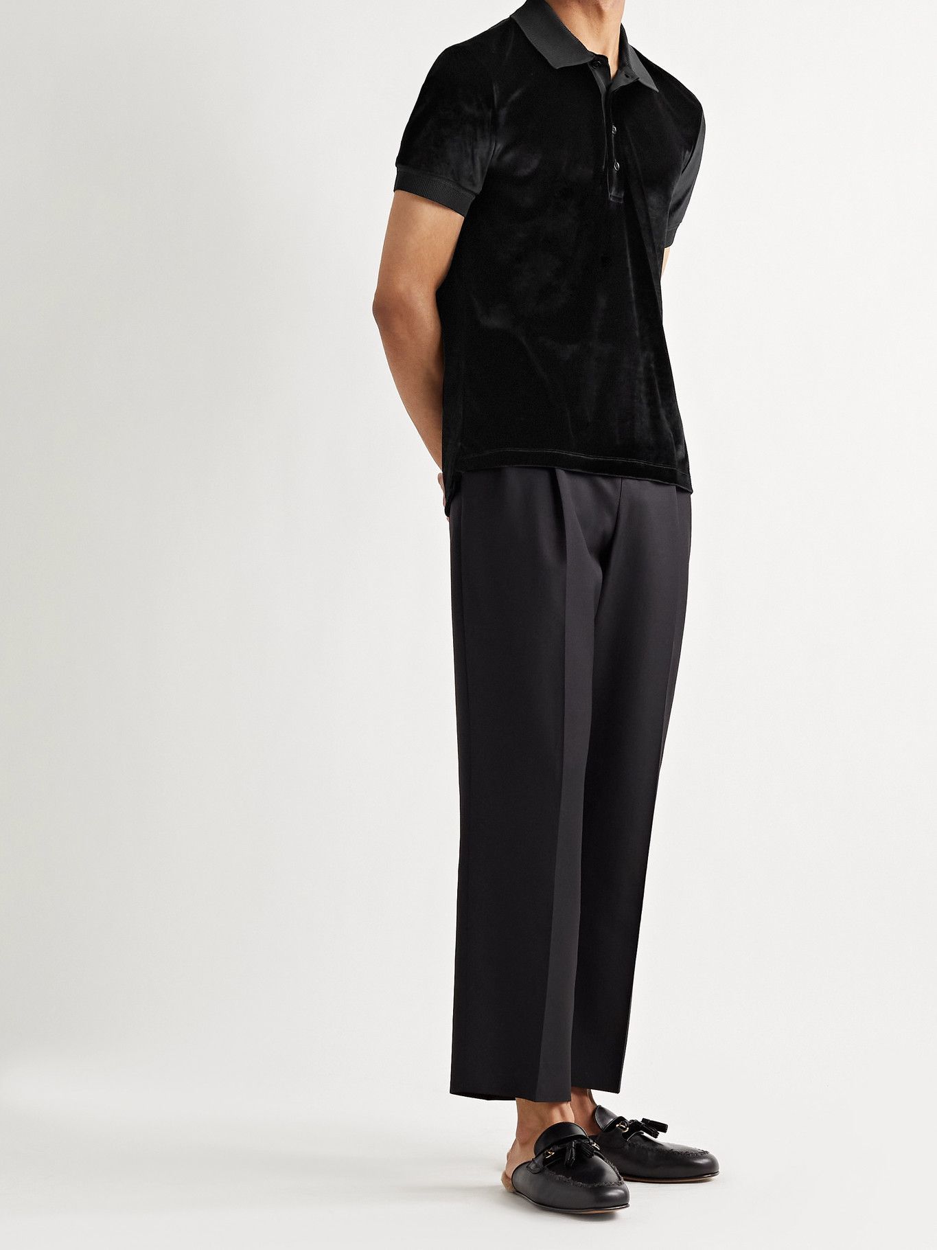 TOM FORD - Slim-Fit Velour Polo Shirt - Black TOM FORD