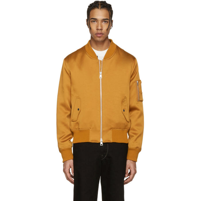 AMI Alexandre Mattiussi Orange Satin Bomber Jacket AMI Alexandre