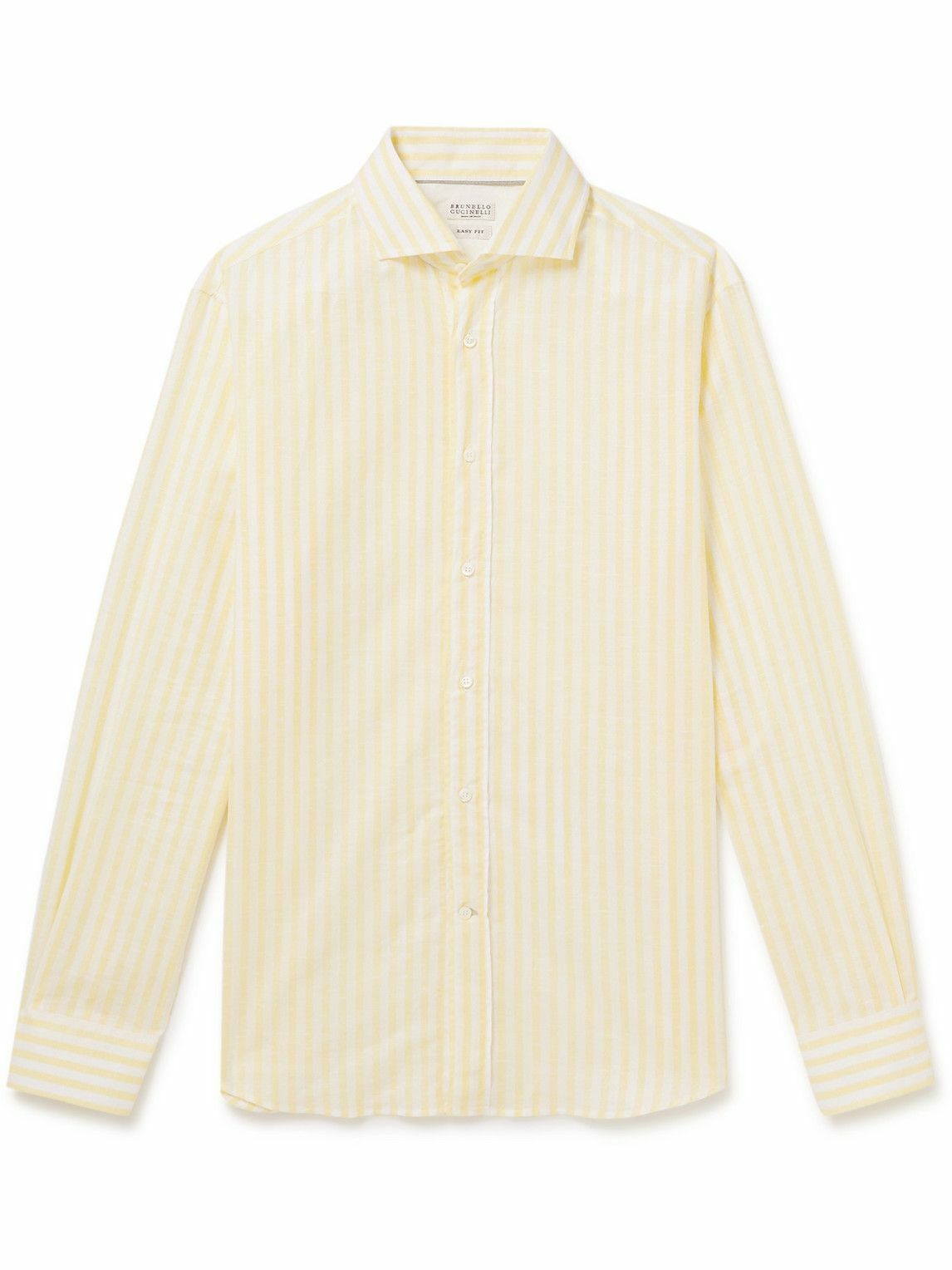 Brunello Cucinelli - Striped Cotton and Linen-Blend Shirt - Yellow ...