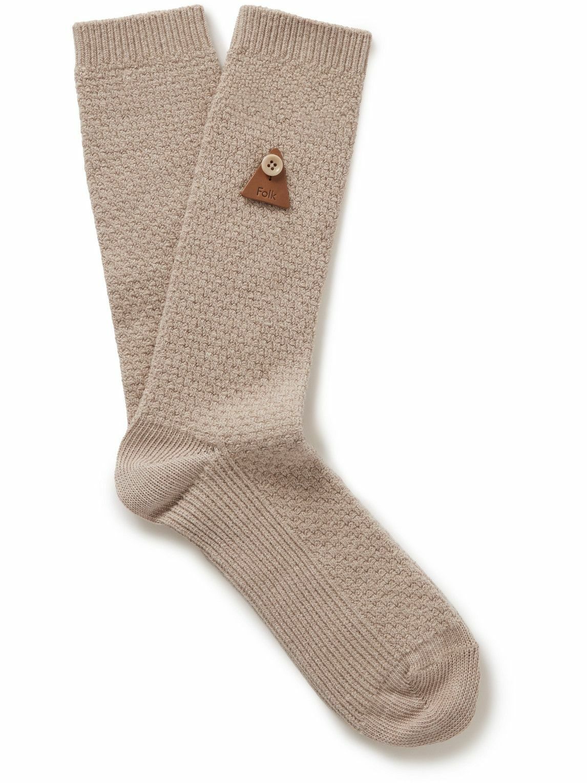 Photo: Folk - Logo-Appliquéd Waffle-Knit Organic Cotton-Blend Socks - Neutrals