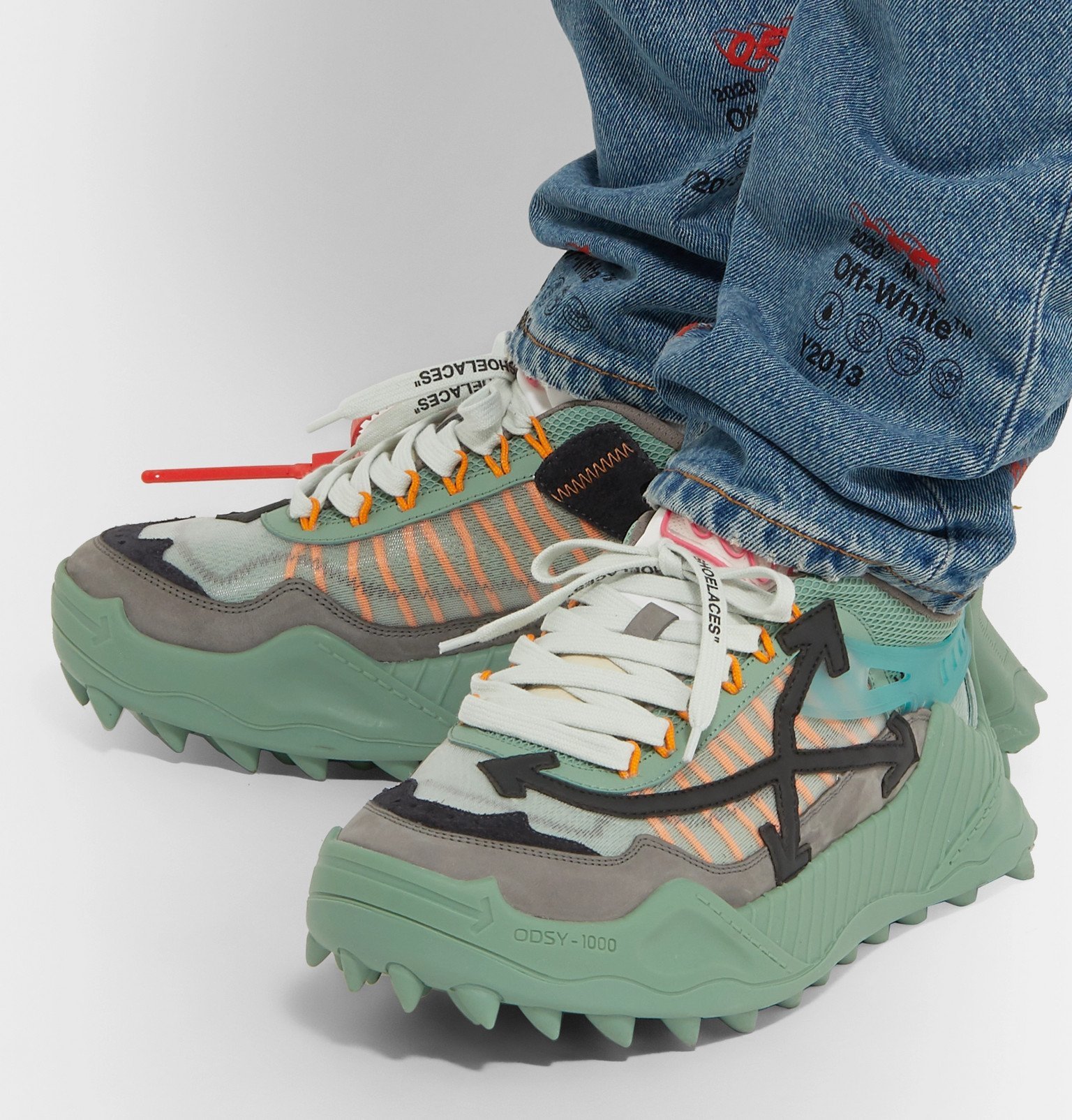 Off-White - ODSY-1000 Leather-Trimmed Mesh, Suede and Rubber Sneakers ...
