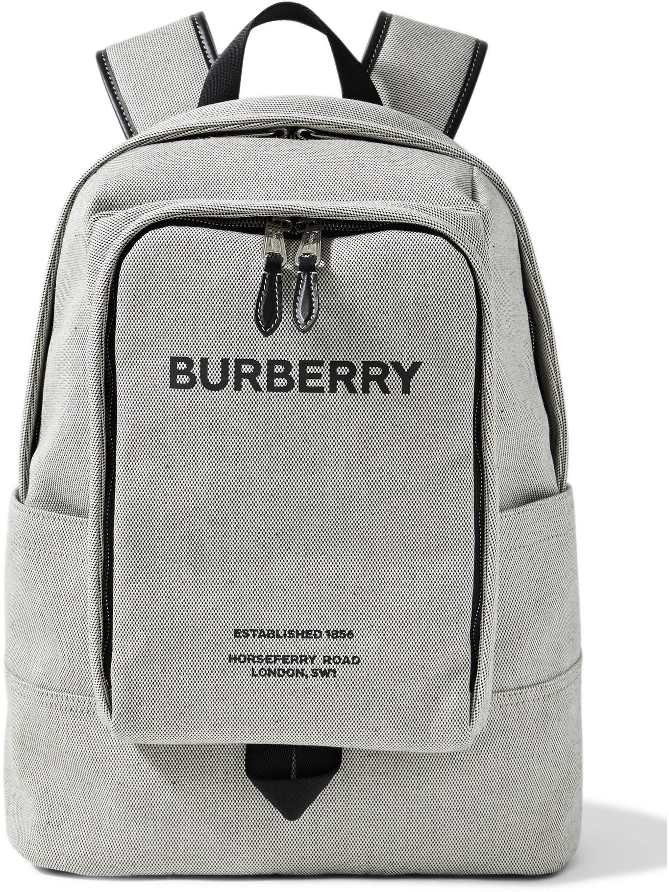 BURBERRY - Logo-Print Leather-Trimmed Canvas Backpack Burberry