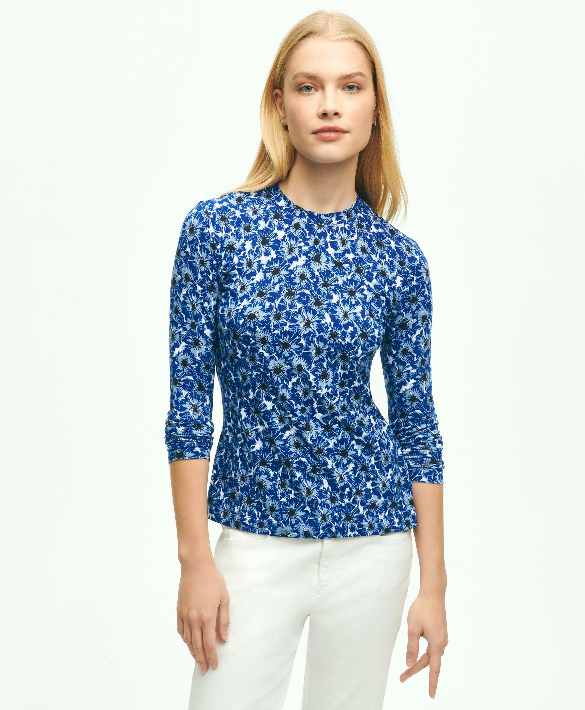 Brooks Brothers Women's Poppy Print Long-Sleeve Top | Blue