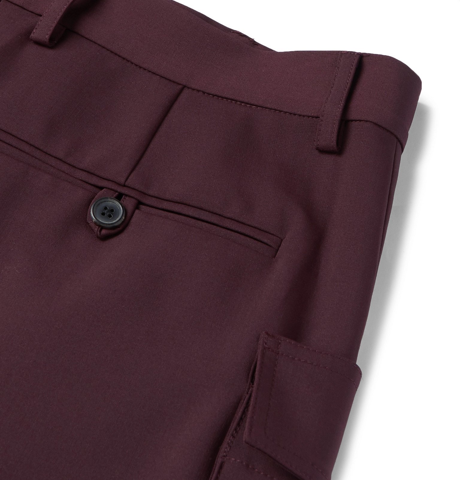 Deveaux - Wide-Leg Cropped Stretch-Knit Cargo Trousers - Burgundy ...