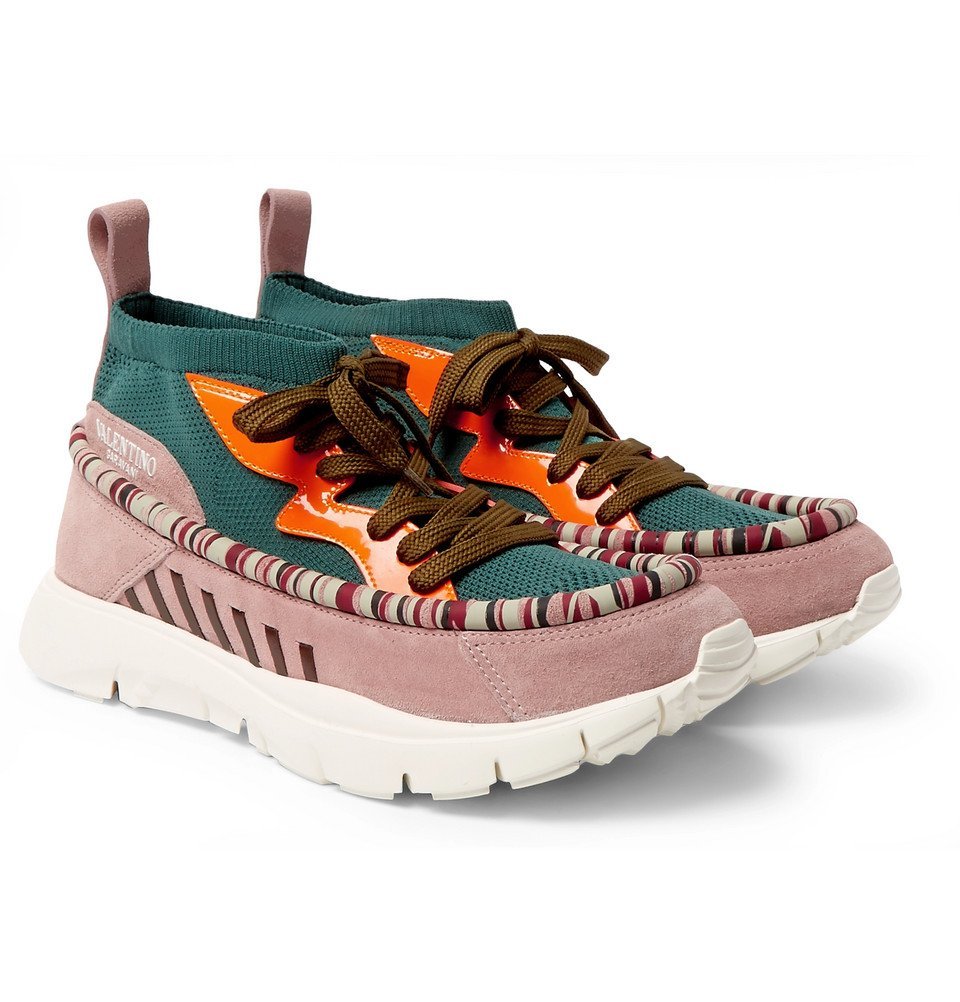 - Valentino Heroes Tribe Leather-Trimmed Suede and Sneakers - Men - Pink Valentino Garavani