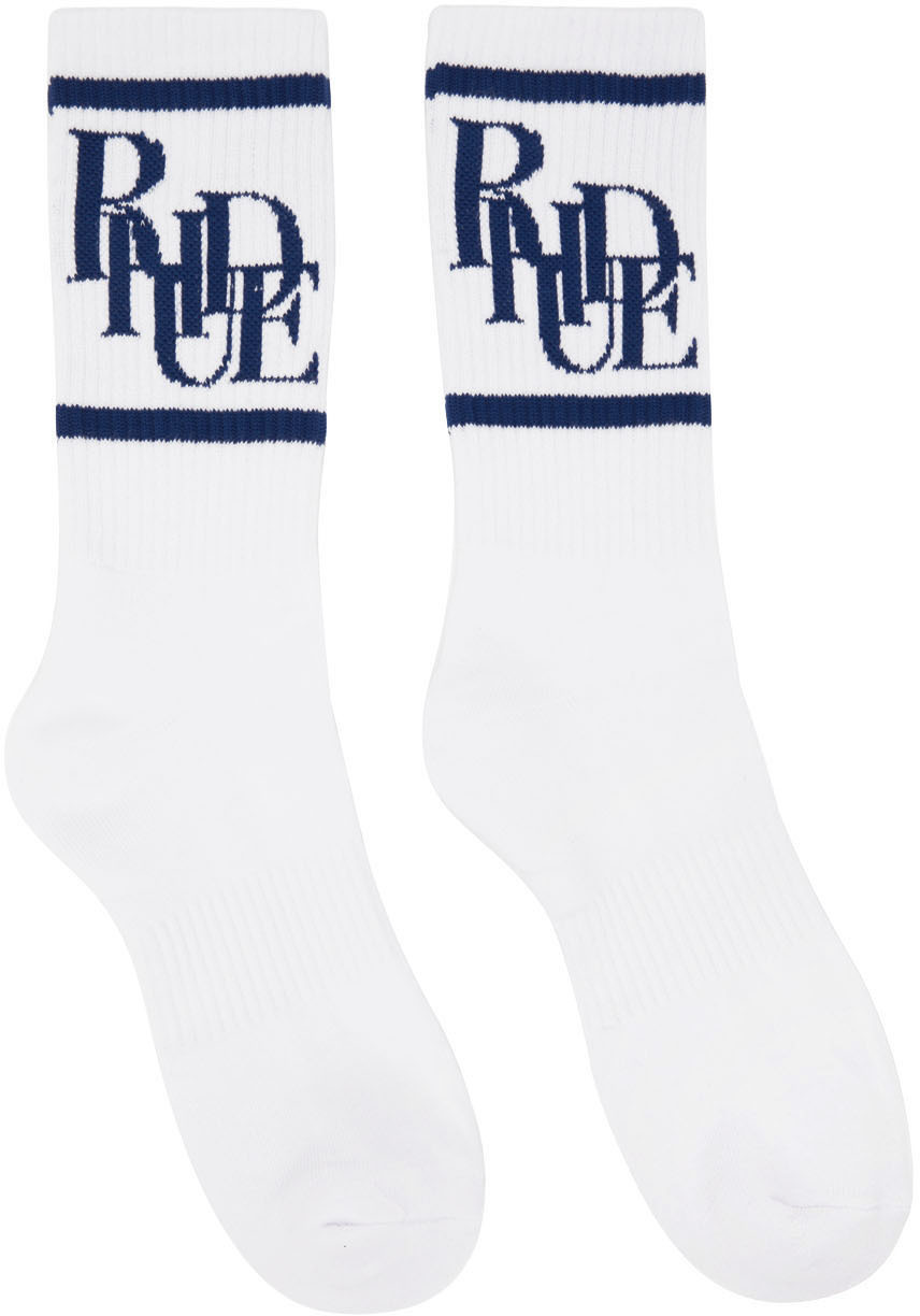 Rhude White & Navy Scramble Logo Socks Rhude