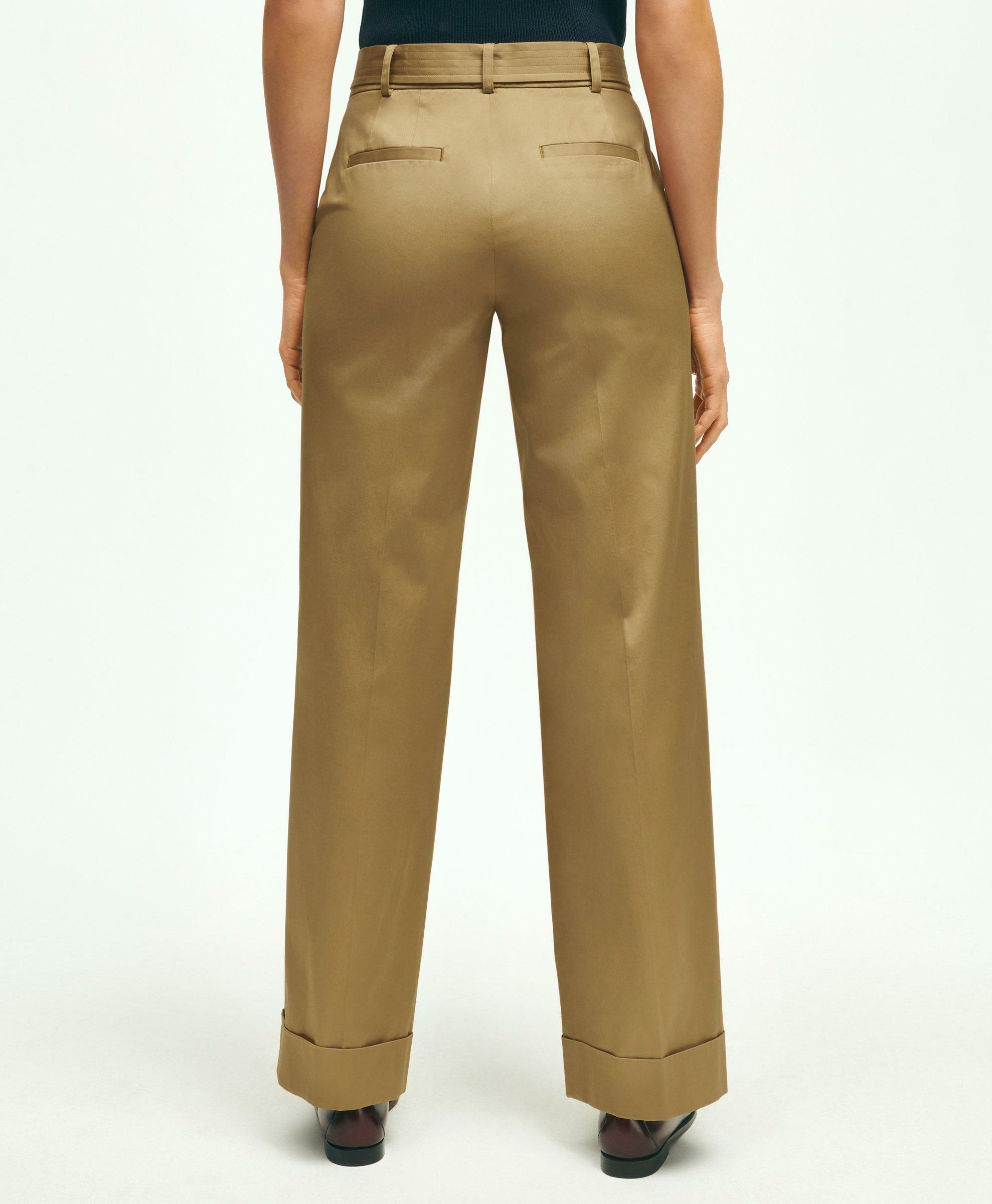 Brooks Brothers Women's Stretch Cotton Twill Belted Pants | Khaki