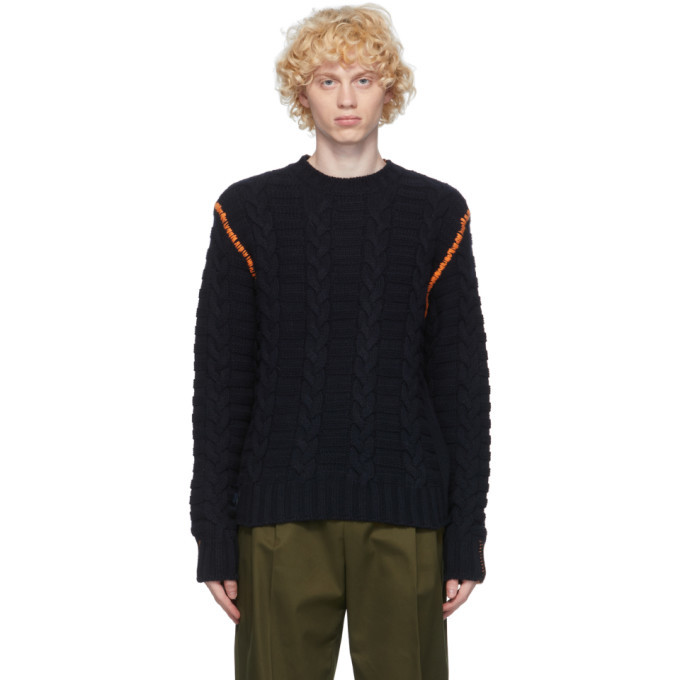 Loewe Navy Wool and Cashmere Cable Knit Sweater Loewe
