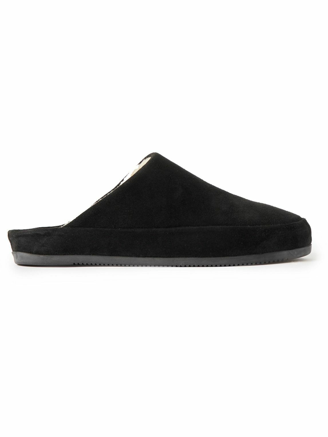 Mulo - Shearling-Lined Suede Slippers - Black Mulo