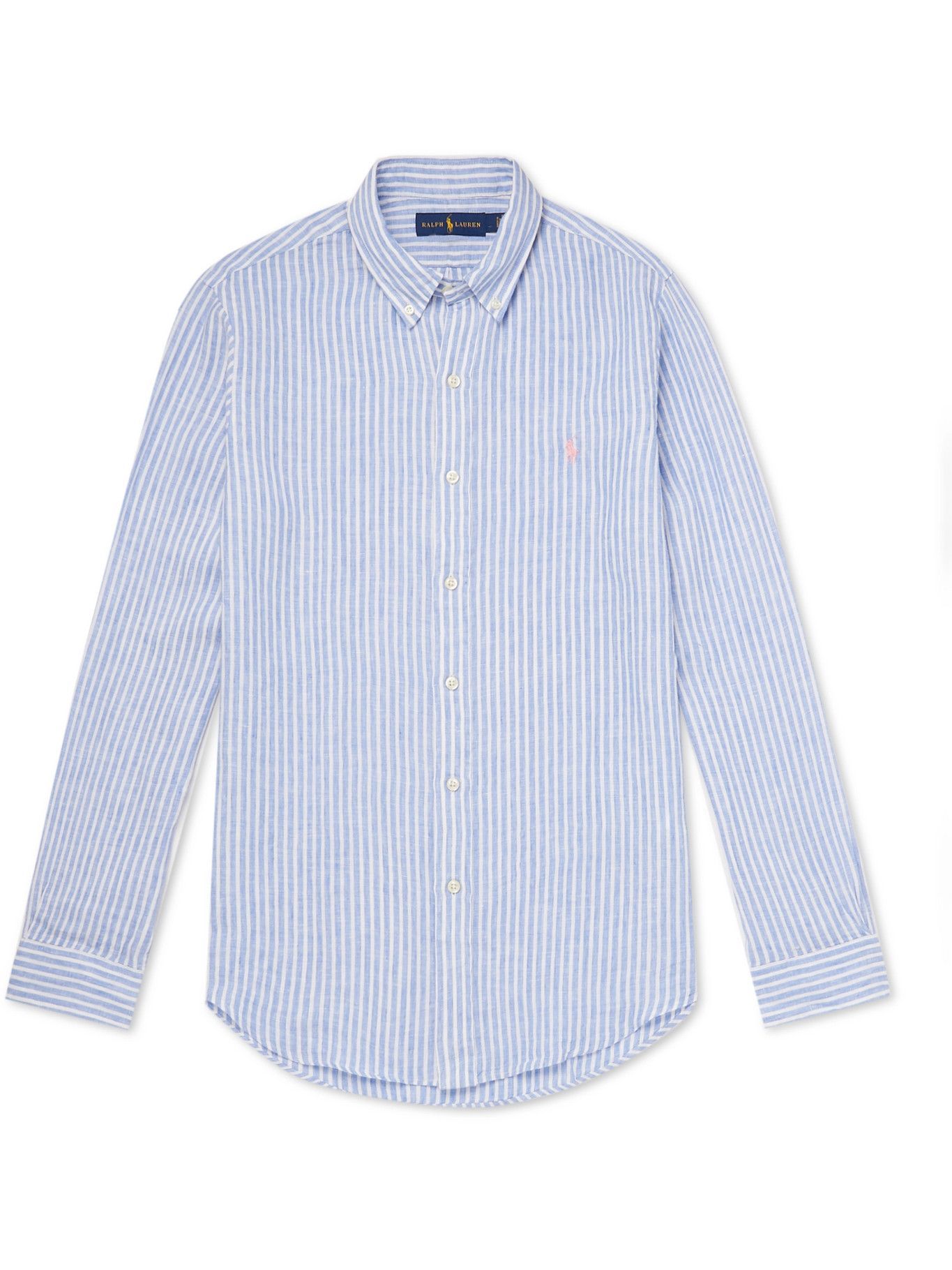 POLO RALPH LAUREN - Button-Down Collar Striped Linen Shirt - Blue Polo ...