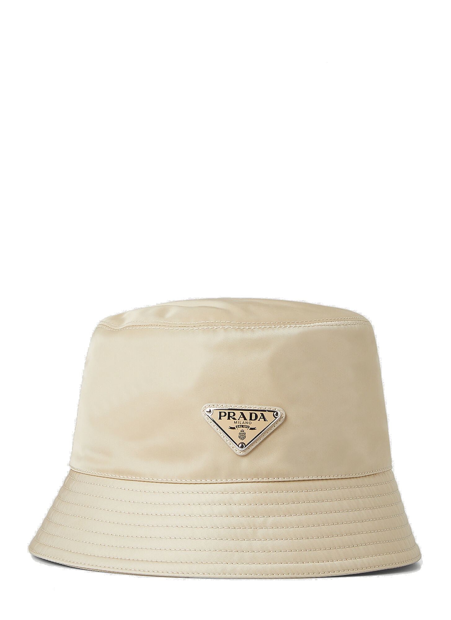 Logo Plaque Bucket Hat in Cream Prada