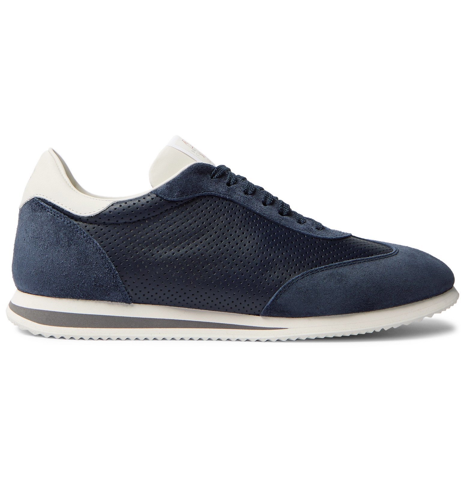 Brunello Cucinelli - Suede-Trimmed Perforated Leather Sneakers - Blue ...