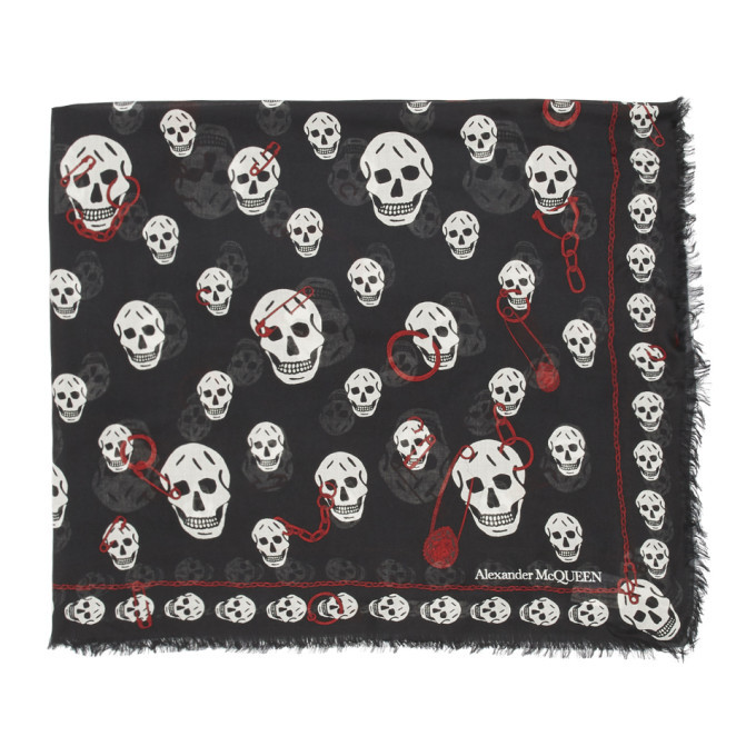 Alexander McQueen Black and White Pinned Skull Scarf Alexander McQueen