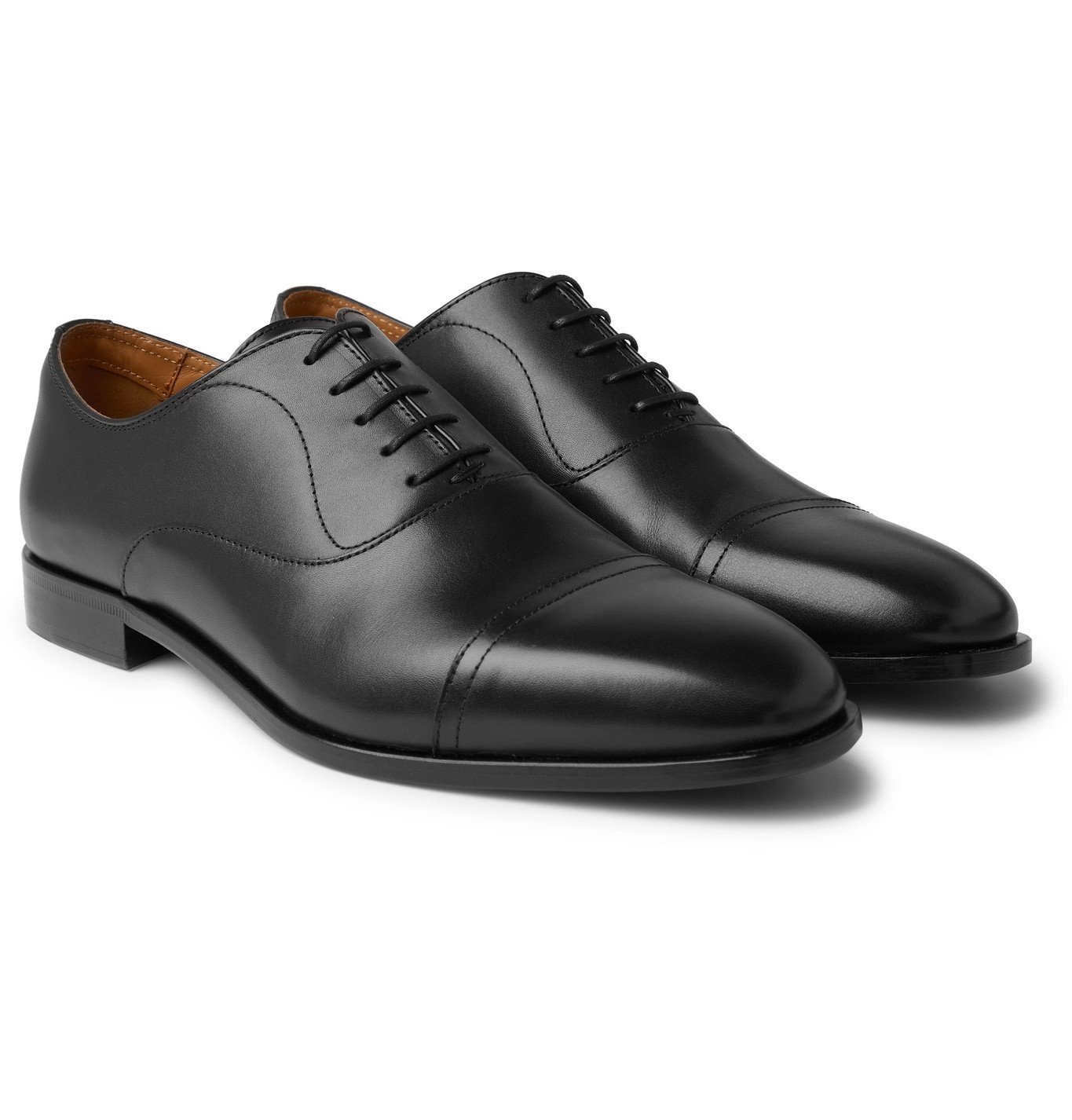 HUGO BOSS - Lisbon Cap-Toe Burnished-Leather Oxford Shoes - Black Hugo Boss