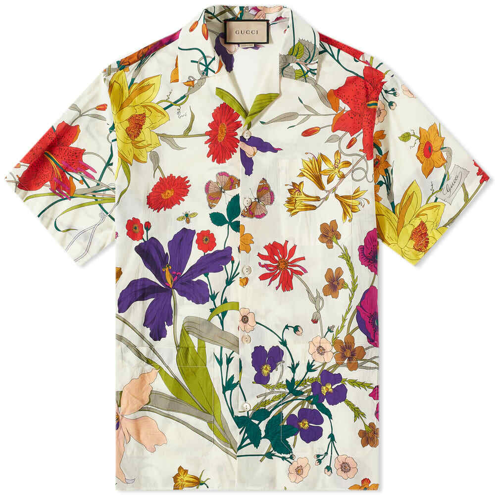 Gucci Men's Floral Vacation Shirt in Ivory Gucci