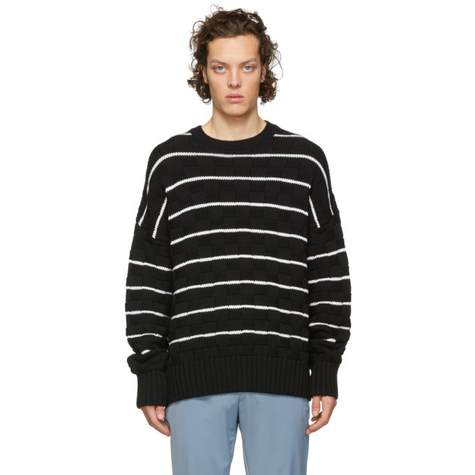 AMI Alexandre Mattiussi Black and White Knit Striped Oversized Sweater ...