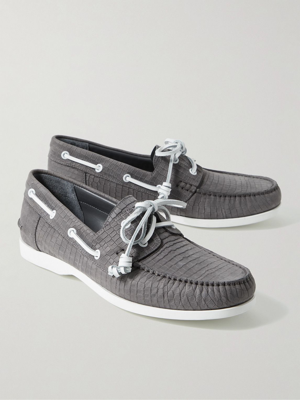 Manolo Blahnik - Sidmouth Croc-Effect Nubuck Boat Shoes - Gray Manolo ...