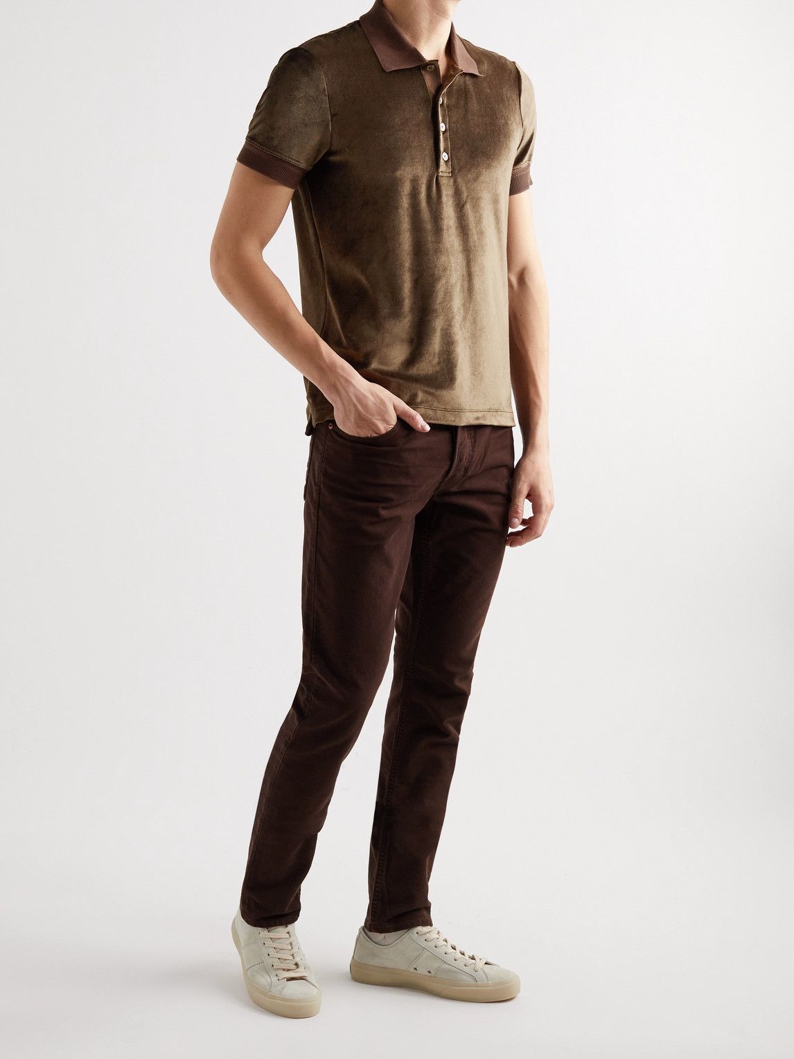 TOM FORD - Slim-Fit Modal-Blend Velour Polo Shirt - Brown TOM FORD