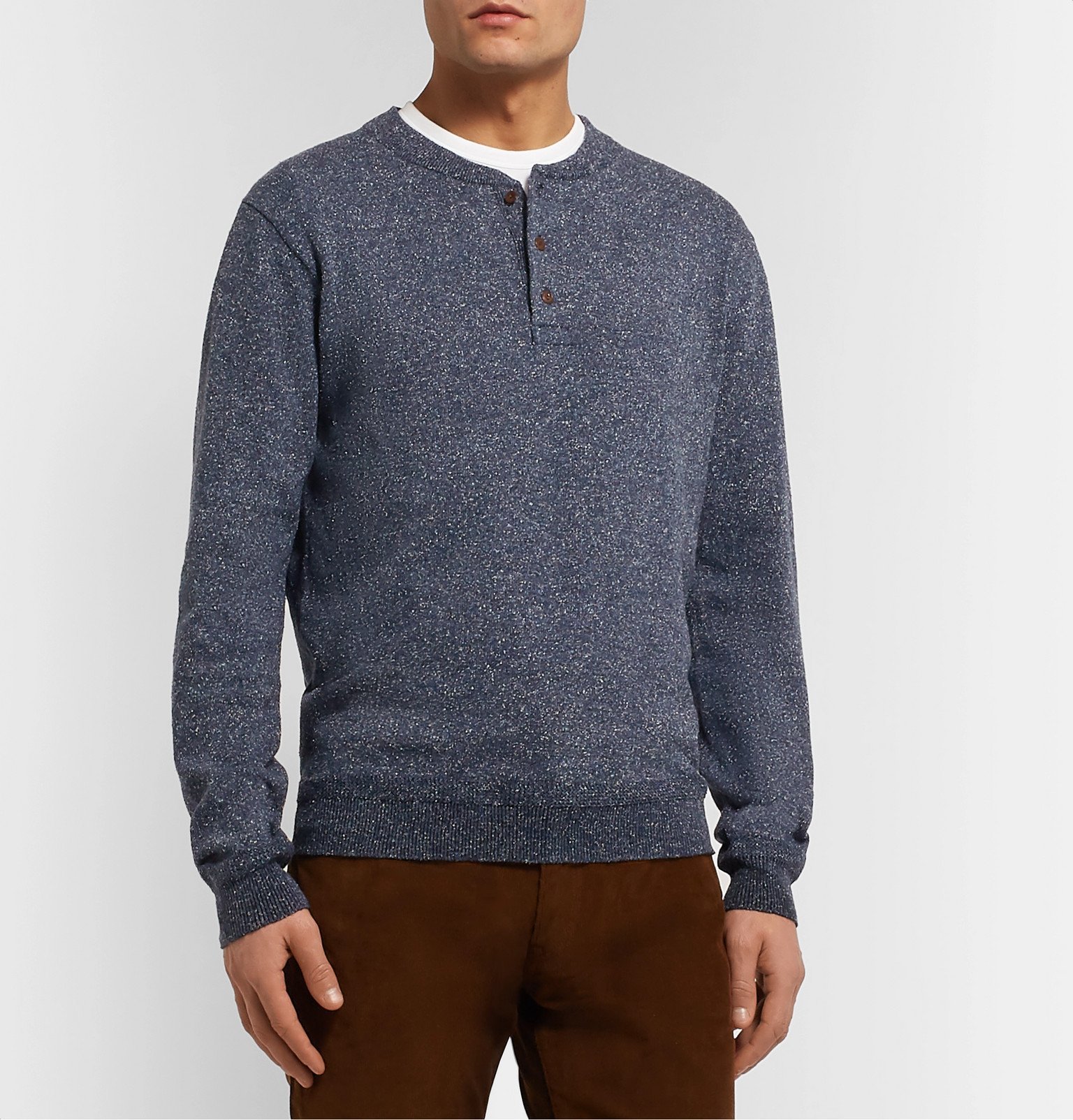 Cotton-Blend Henley Sweater - Blue J.Crew