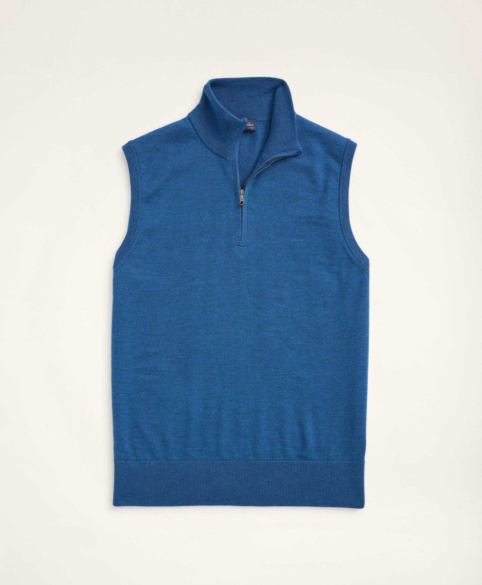 Photo: Brooks Brothers Men's Merino Half-Zip Sweater Vest | Medium Blue