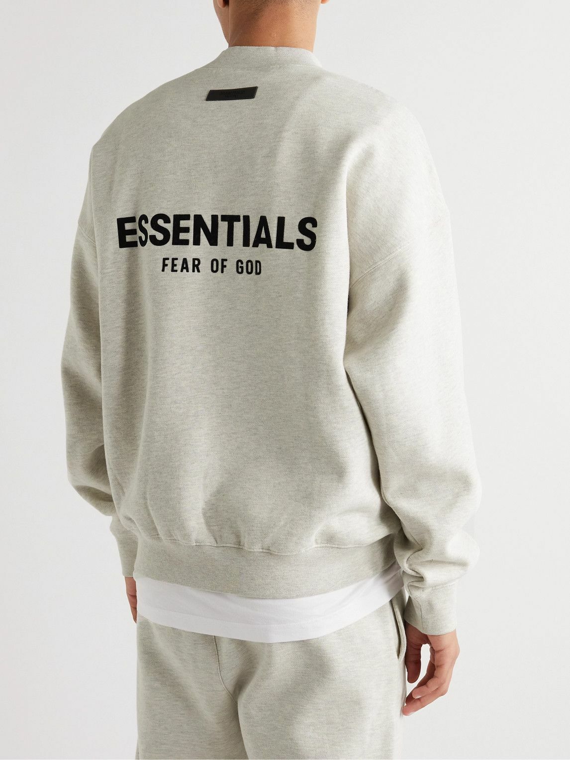 Fear Of God Essentials Logo Flocked Cotton Blend Jersey Sweatshirt Gray Fear Of God Essentials 7347