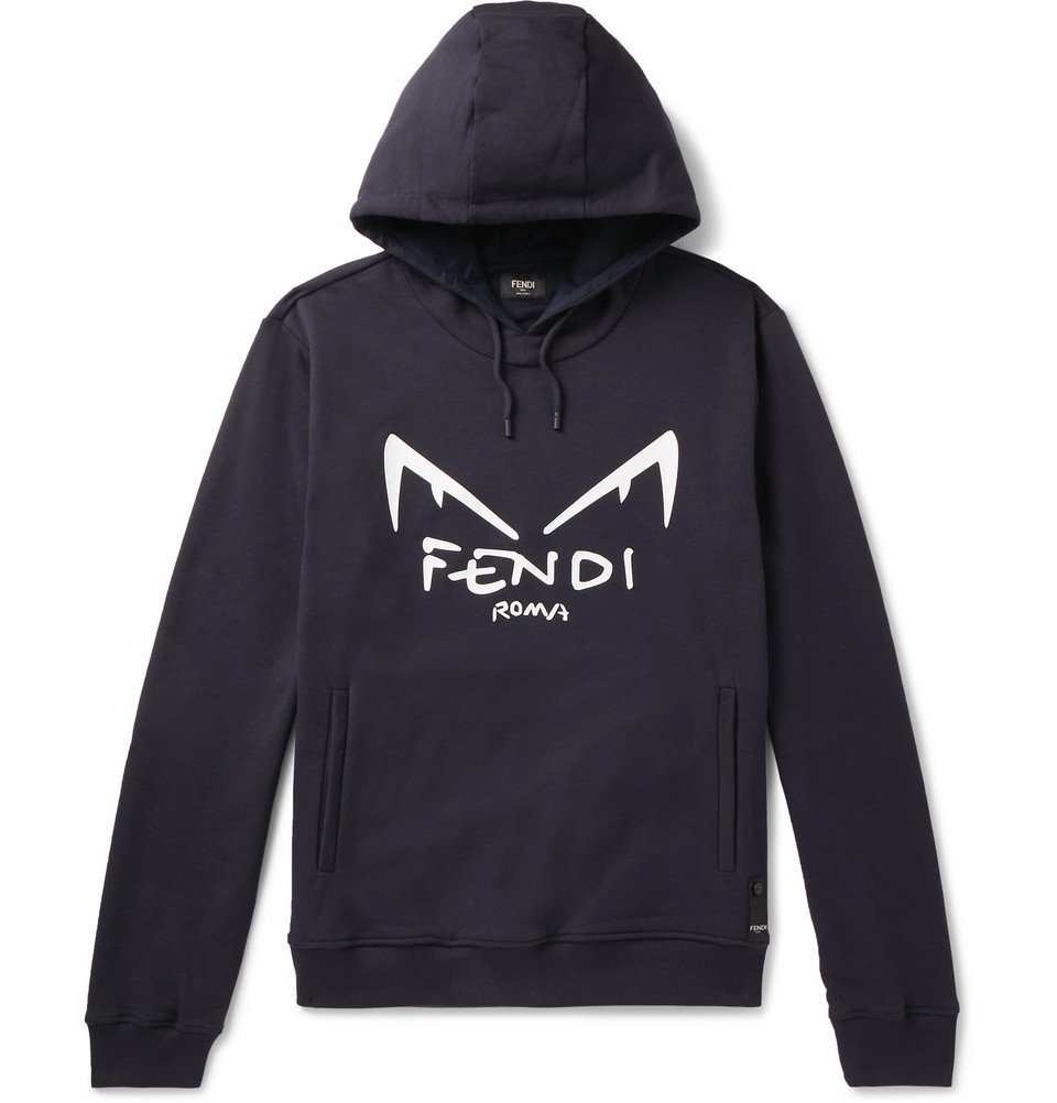 Fendi - Logo-Print Loopback Cotton-Jersey Hoodie - Navy Fendi