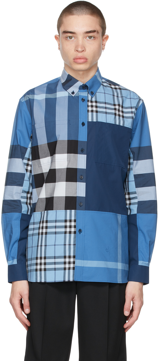 Burberry Blue Check Patchwork Shirt Burberry