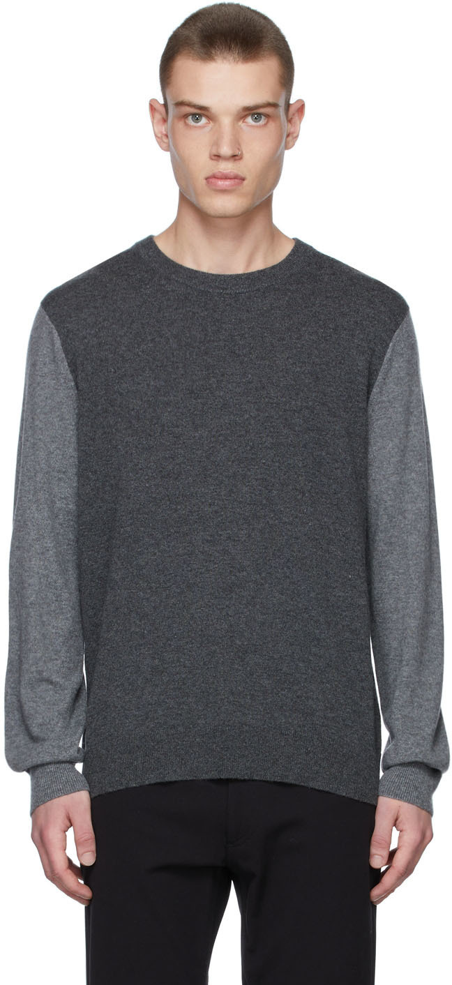 Theory Grey Two-Tone Crewneck Sweater Theory